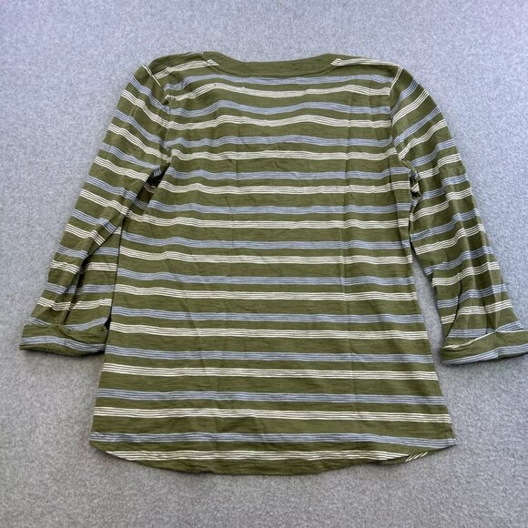 Talbots Shirt Womens Small Green Blue Striped V Neck Long Sleeve Casual Ladies - Picture 2 of 5